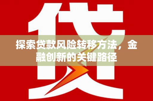 松桃探索贷款风险转移方法，金融创新的关键路径